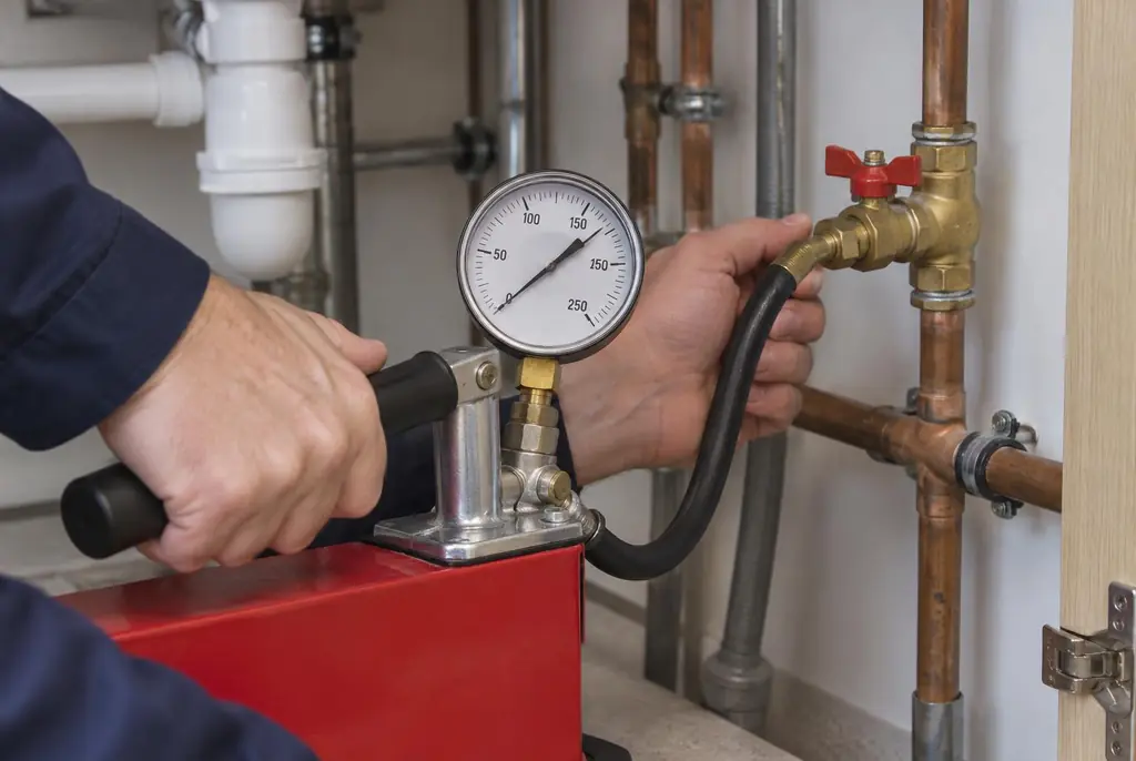 Lekdetectie Hoofddorp – druktest op een waterleiding met een manometer