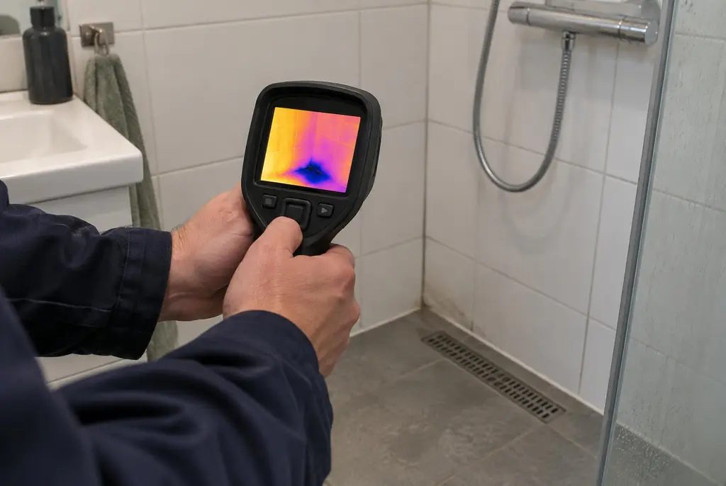 Lekdetectie Hoofddorp – lekdetectiespecialist met warmtebeeldcamera in een badkamer